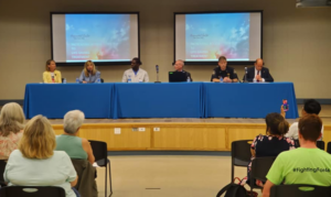 State Reps. Deb Conroy (left) and Terra Costa Howard led a panel of medical professionals and elected officials at their Addiction and Opioid Awareness Forum, held at Willowbrook High School on Monday evening.