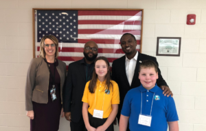State Rep. Maurice West II meets with Principal Carolyn Timm, RPS 205 Board Member Anthony Dixon and two fifth grade students who served as his tour guide at Cherry Valley Elementary School.