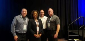 Pictured: State Rep. Sonya Harper, left center, with local police chiefs from Illinois at the 2019 Denver Marijuana Management Symposium. Also pictured, left to right, are Matteson Police Chief Michael Jones, Homewood Police Chief William Alcott and Flossmoor Police Chief Tod Kamleiter.