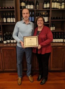 PICTURED: State Rep. Joyce Mason delivers a certificate to Stevens’ for being recognized as a “Good Neighbor” Business of the Month on Thursday.